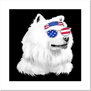 American Eskimo Dog Usa American Flag Posters and Art